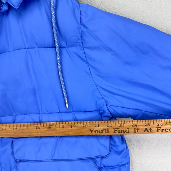 Pilcro Anthropologie Puffer Jacket Womens L Blue Hooded Full Zip Semi Cropped - Picture 5 of 7